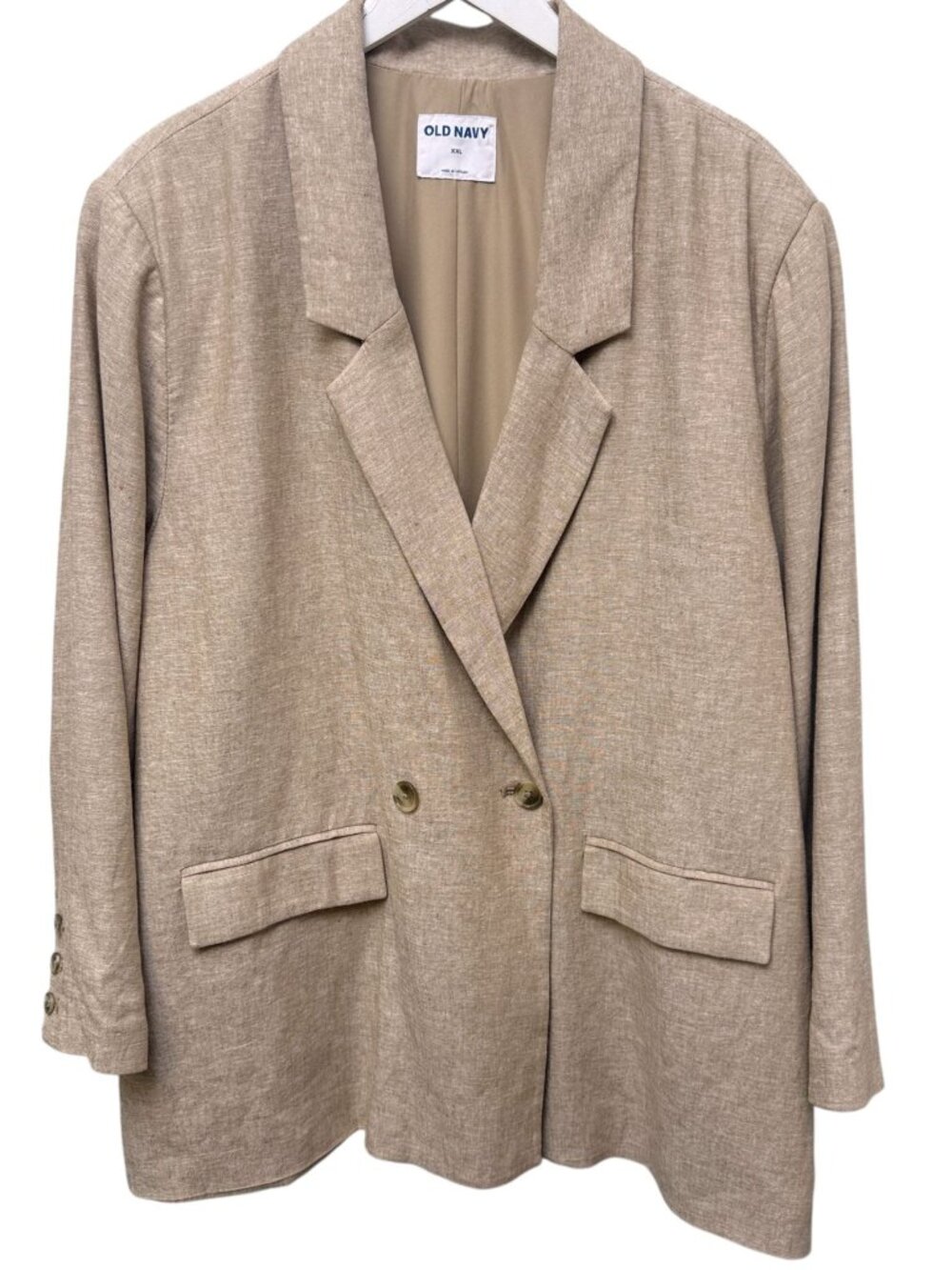 OLD NAVY Double Breasted Blazer XXL Beige Linen Boyfriend Style Womens Jacket